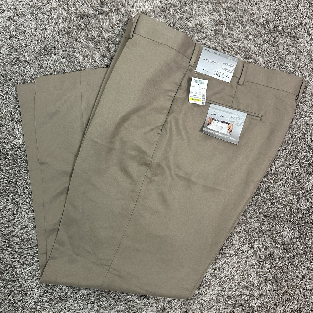 Savane Platinum Chino‎ Dress Pants 38x30 Mid Khaki Straight Fit NWT